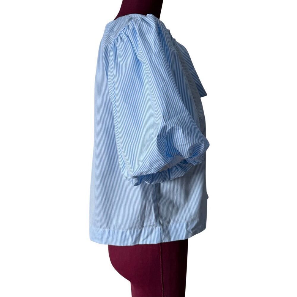 Kate Spade Striped Puff Sleeve Top Small White Blue Bow Tie - Picture 9 of 9